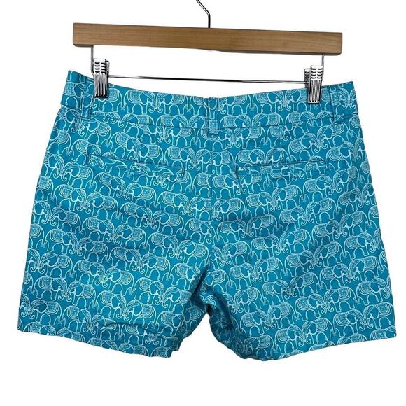 Crown & Ivy Turquoise Blue White Elephant Chino Shorts w Pockets Size 4 - Picture 2 of 8